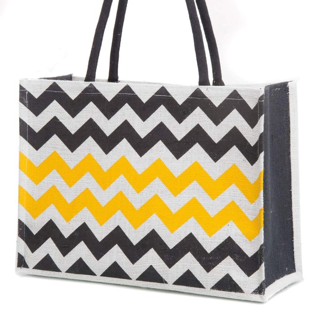 Jute Reusable Bag - Zigzag (White)